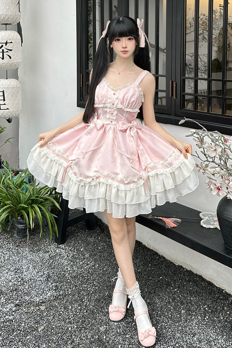 Pink Spring Flower Notes Ruffle Bowknot Lace Sweet Princess (Dress Only) detail view 3