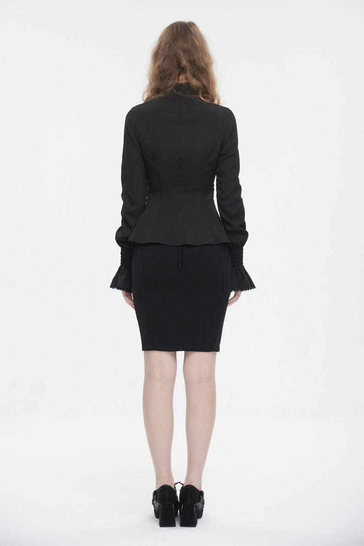 Black Stand Collar Ruffled Long Sleeves Women's Gothic Shirt - Product - 6