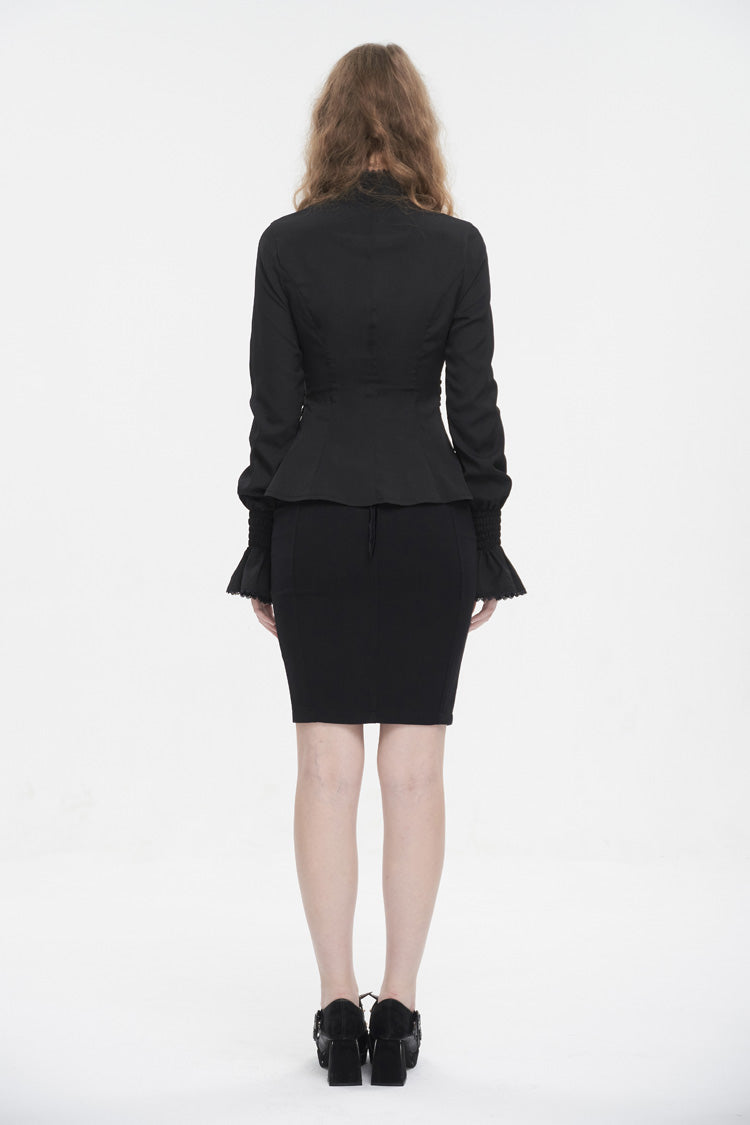 Black Stand Collar Ruffled Long Sleeves Women's Gothic Shirt - Product - 6