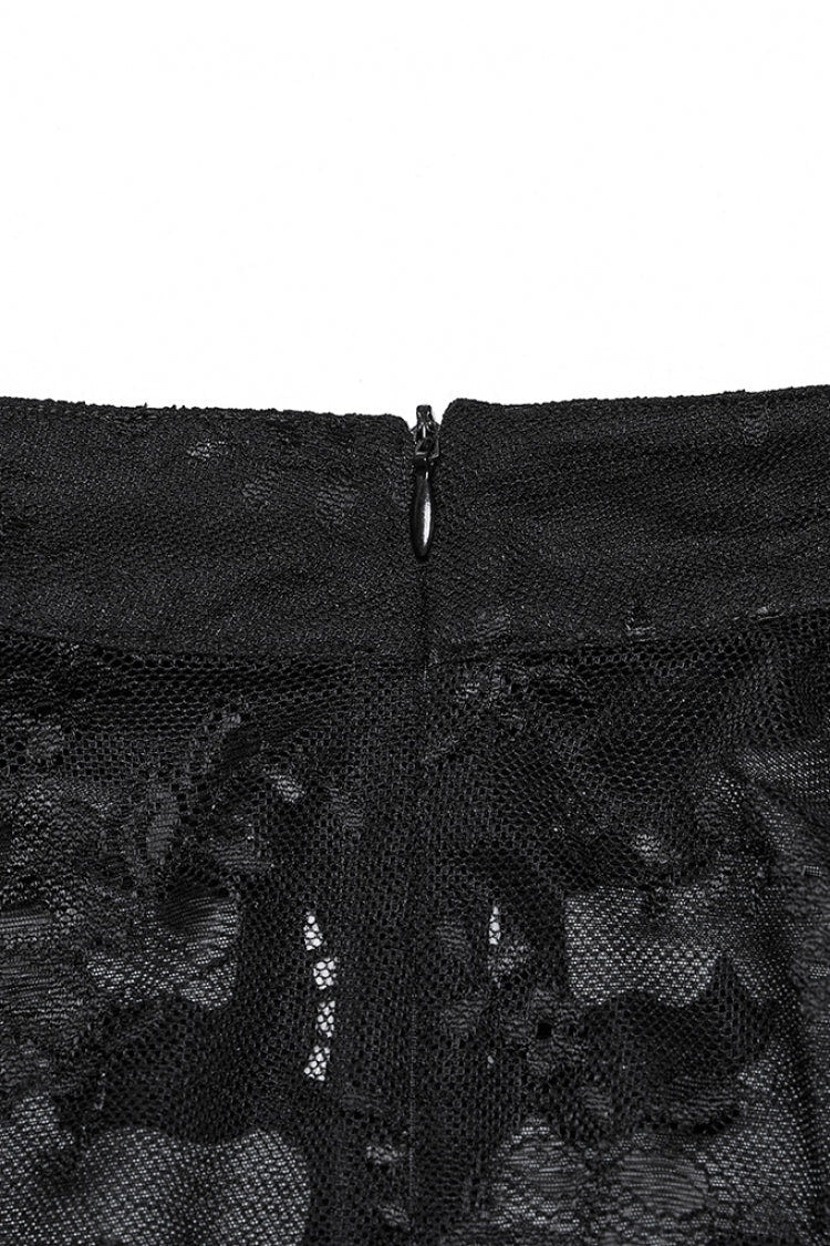Black Stand Collar Short Sleeves Ruffle Hollow Embroidery Lace Sheer Women's Gothic Blouse - Product - 7