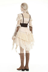 Beige Irregular Multi-Layered Ruffled Lace Women's Steampunk Vintage Dress - Product - 13