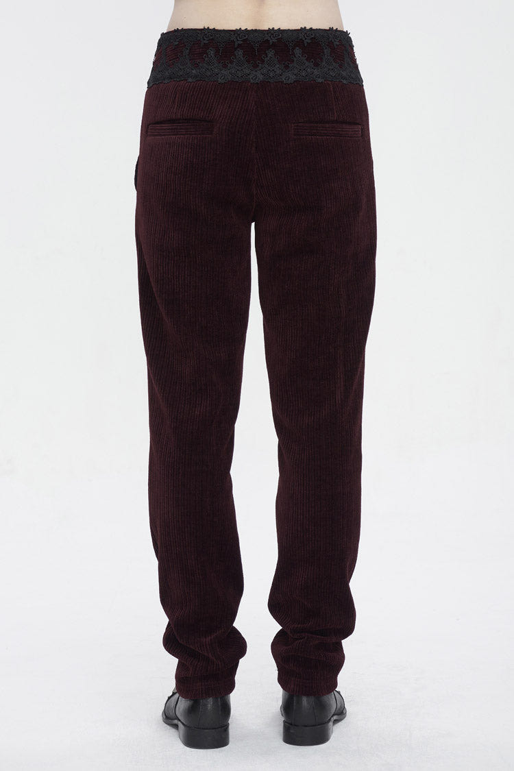 Red High Waisted Lace Splice Men's Gothic Pants - Product - 5