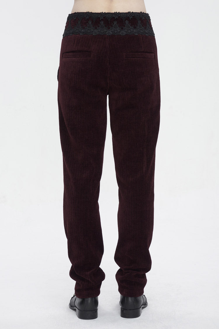 Red High Waisted Lace Splice Men's Gothic Pants - Product - 5
