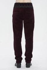 Red High Waisted Lace Splice Men's Gothic Pants - Product - 5