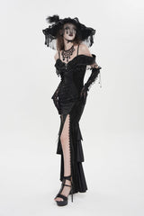 Black Off Shoulder Sleeveless Embroidered Lace Slim Women's Gothic Gorgeous Strapless Dress - Product - 8