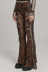 Lace Sheer Mesh Tassels Women's Gothic Flared Pants 2 Colors - Product - 9