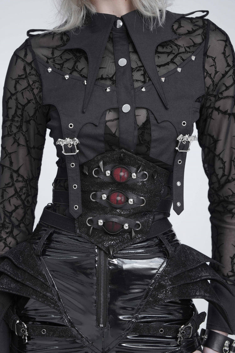 Black Lace-Up Slim Fit Women's Gothic Royal Spiked Evil Eyes Girdle - Product - 10
