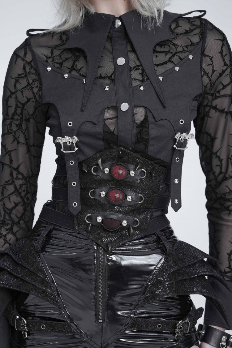 Black Lace-Up Slim Fit Women's Gothic Royal Spiked Evil Eyes Girdle - Product - 10