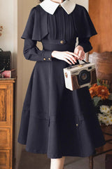 Black [Forest Antique Trunk] Lapel Collar Long Sleeves Classic Vintage Elegant Lolita Dress - Product - 4