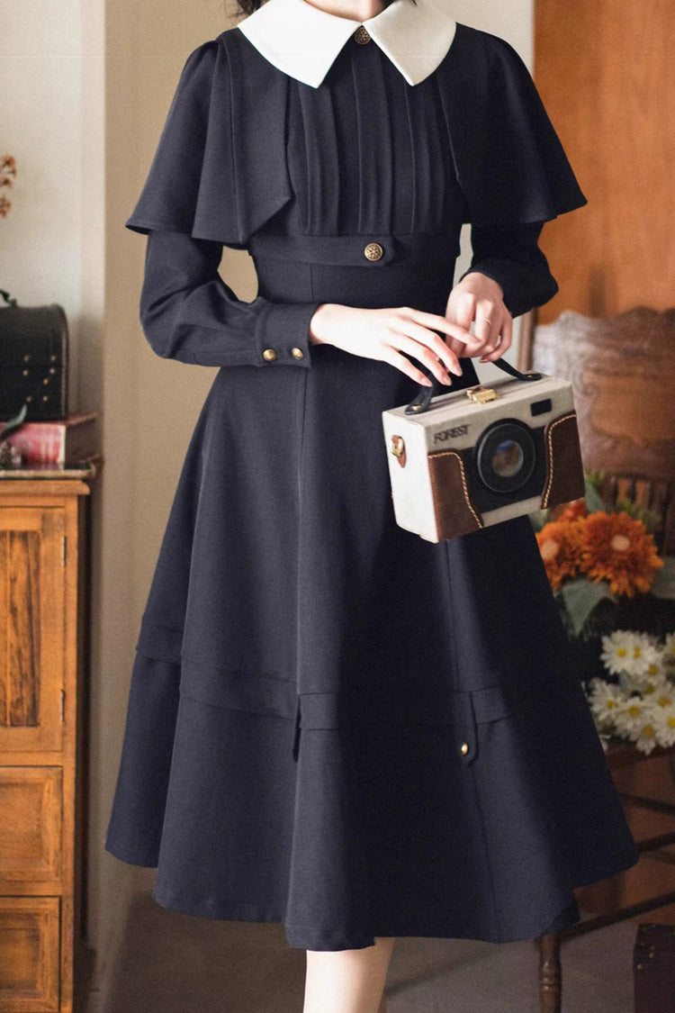 Black [Forest Antique Trunk] Lapel Collar Long Sleeves Classic Vintage Elegant Lolita Dress - Product - 4