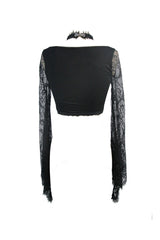 Black Lace Super Short Openwork Sunscreen Long Sleeve Women's Gothic Shirt - Product - 7