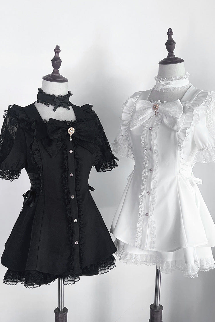 Black [Waltz] Short Sleeves Ruffle Bowknot Gothic Jirai Kei Japanese Dress Set - Product - 4