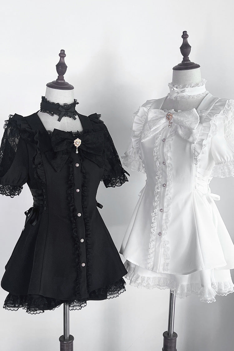 White [Waltz] Short Sleeves Ruffle Bowknot Gothic Jirai Kei Japanese Dress Set - Product - 8
