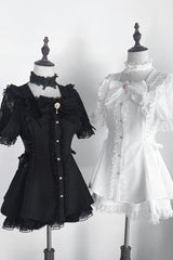White [Waltz] Short Sleeves Ruffle Bowknot Gothic Jirai Kei Japanese Dress Set - Product - 8