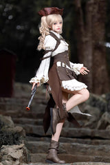 White/Brown [Time Capsule Pirate Style] Long Sleeves Ruffled Irregular Gothic Vintage Elegant Lolita Skirt Set - Product - 3
