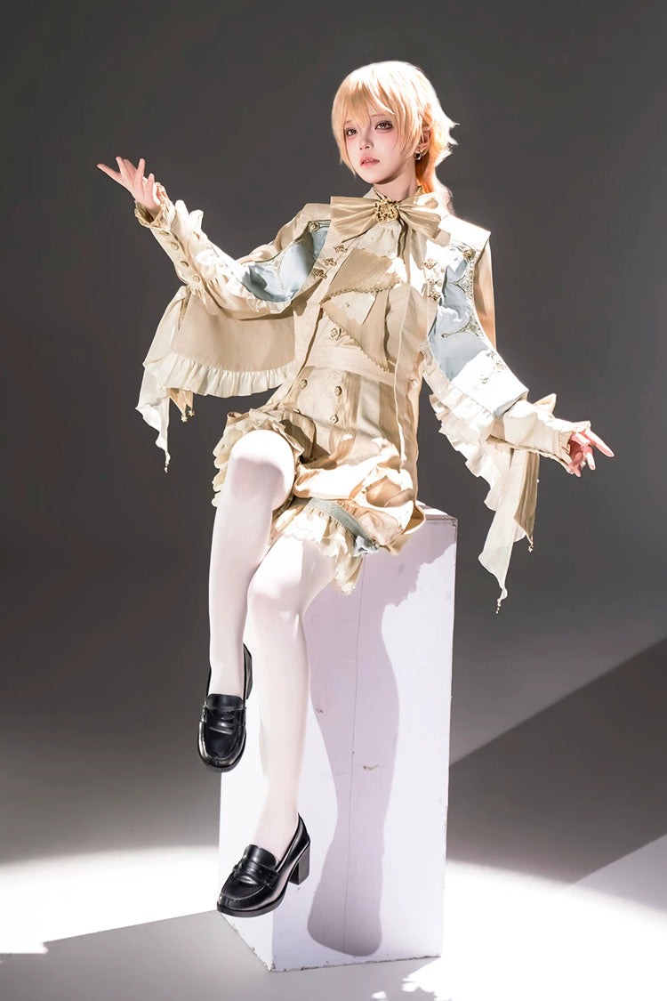 Yellow [Fairytale Storybook] Stand Collar Long Sleeves Ruffled Embroidered Bow Classic Chinese Style Ouji Lolita Set - Product - 4