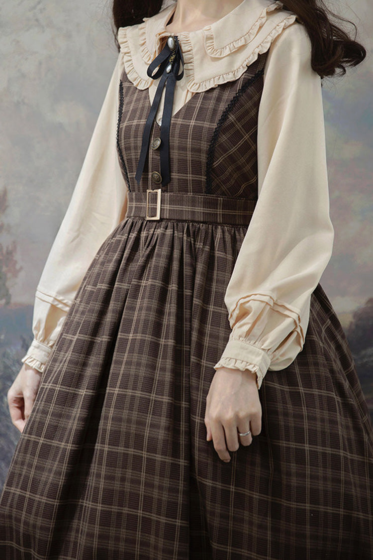 Brown [Poem of Greina] V Collar Sleeveless High Waisted Printed Classic Elegant Lolita Jsk Dress - Product - 4