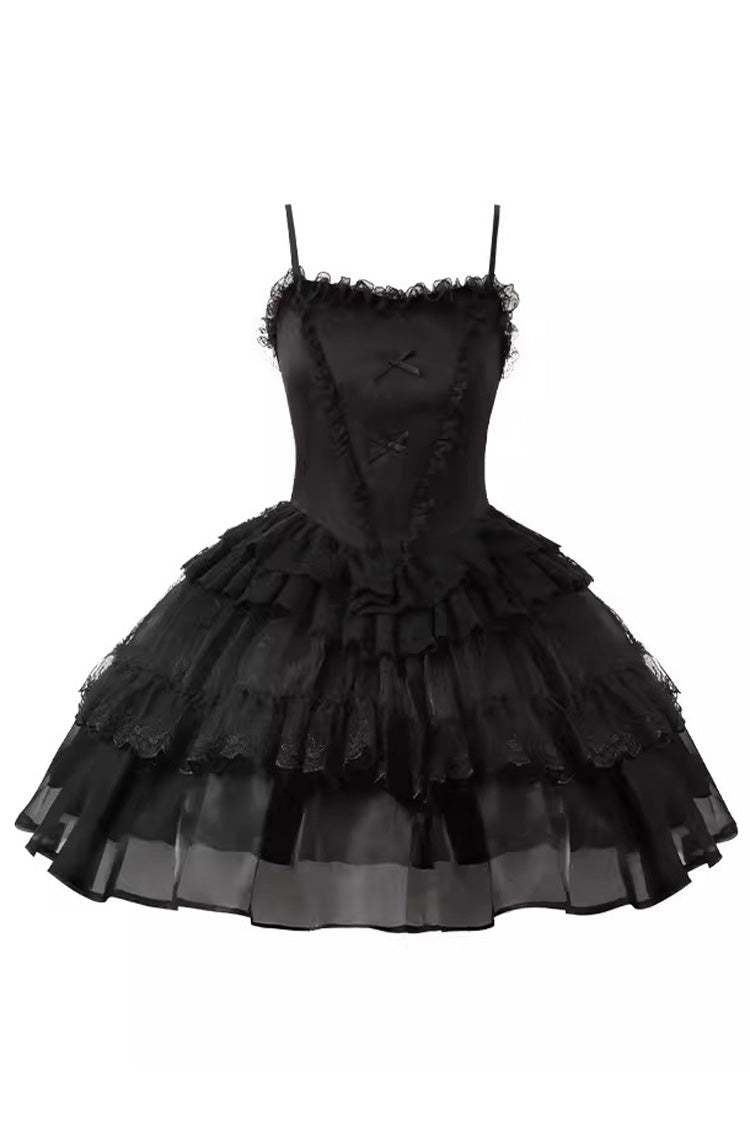 Black Twin Ivory Towers Ruffle Gothic Lolita Drawstring Jsk - Product - 3