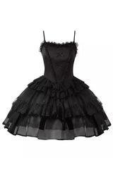 Black Twin Ivory Towers Ruffle Gothic Lolita Drawstring Jsk - Product - 3