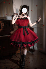 Wine Red [Eternal Night Bouquet] Sleeveless Ruffle Bowknot Sweet Princess Lolita Dress - Red - 1