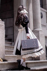 Black [Angelina] Doll Collar Long Sleeves Ruffle Bowknot Classic Vintage Elegant Lolita Dress - Product - 14