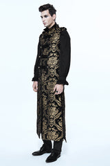 Black And Gold Court Floral Gothic Mens Long Coat - Product - 2