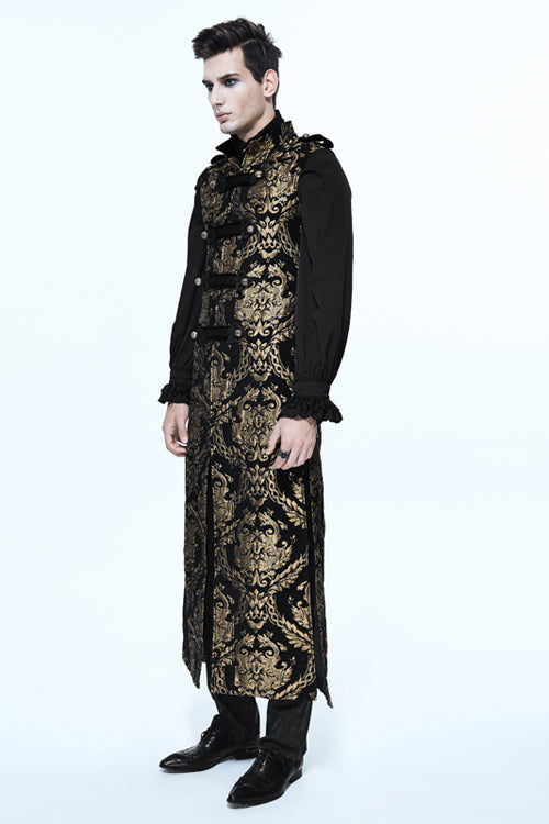 Black And Gold Court Floral Gothic Mens Long Coat - Product - 2