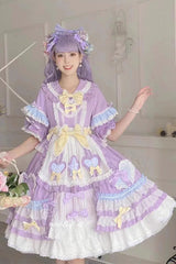Purple Star Sugar Short Sleeves Multi-layer Ruffle Bowknot Sweet Lolita Dress - Product - 7