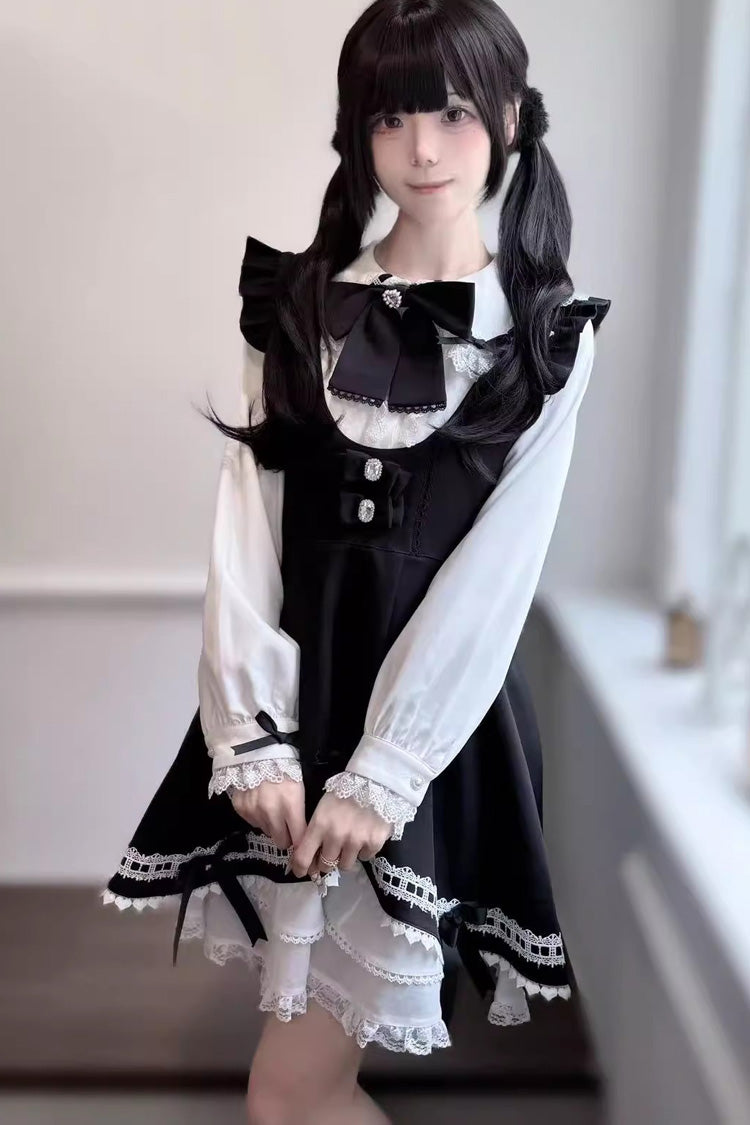 Rabbit Ears Sleeveless Ruffle Bowknot Lace Sweet Jirai Kei Strap Dress 3 Colors - Product - 5