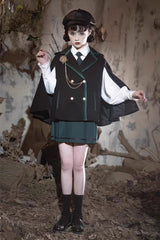 Black/Green Magic Academy Lapel Collar Gothic Vintage College Style Lolita Skirt Full Set - Product - 7