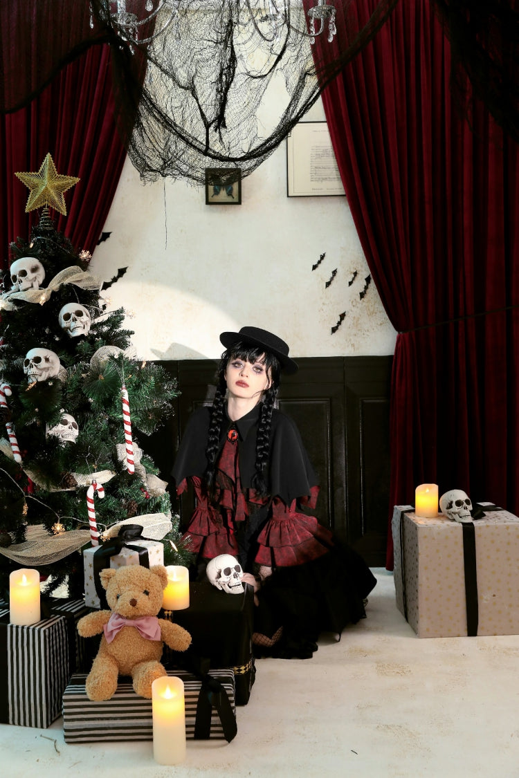 Black/Red Bat Collar Diamond Bat-Shaped Women's Gothic Capelet - Product - 14
