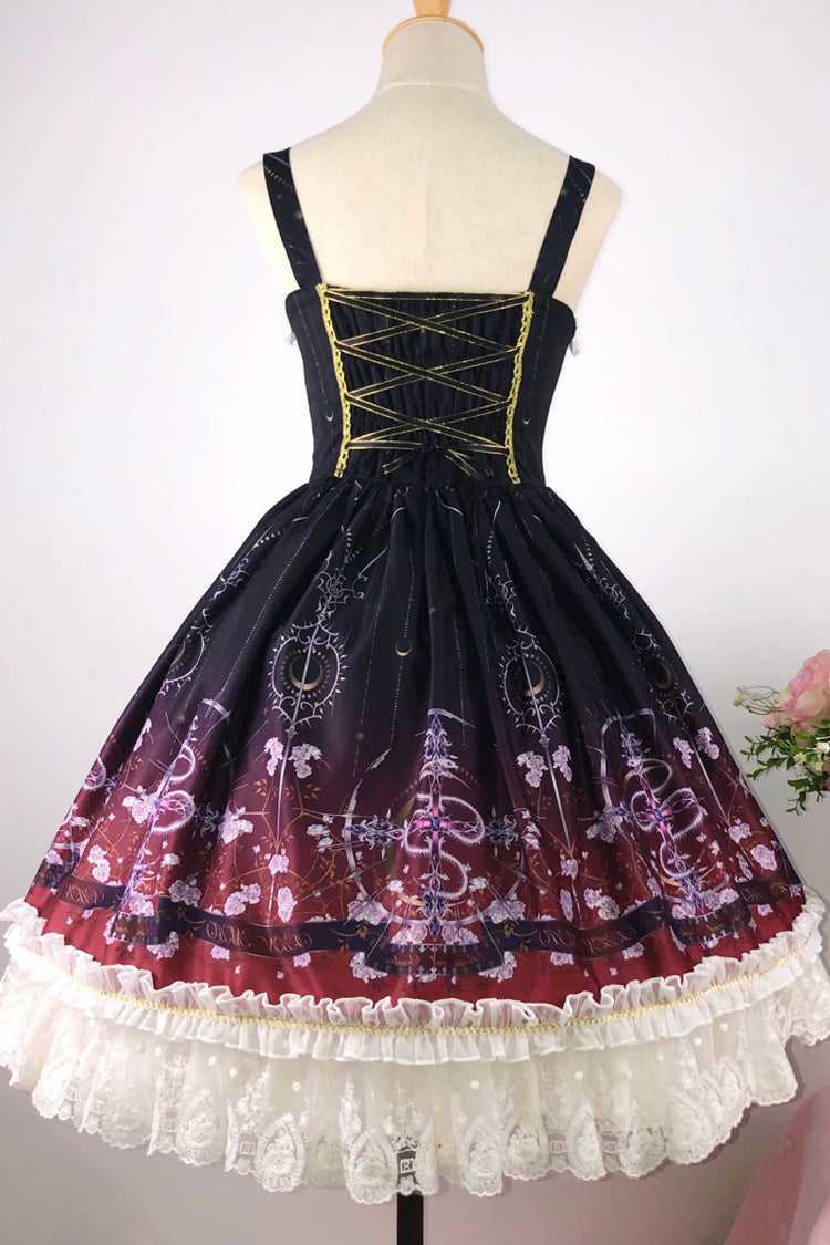 Black/Red Sleeveless Gradient Print Ruffle Cardigan Bowknot Lace-Up Sweet Elegant Lolita Jsk Dress - Product - 5