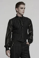 Black V Collar Sleeveless Striped Print Buckle Men's Punk Vest - Product - 2
