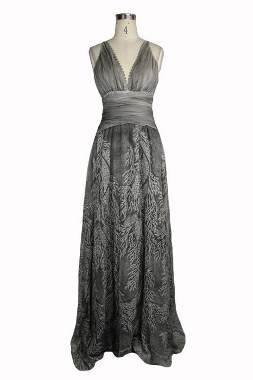 Punk Wedding Embroidery Smoky Pattern Sexy  Silk Chiffon Halter Womens Dress - Product - 5