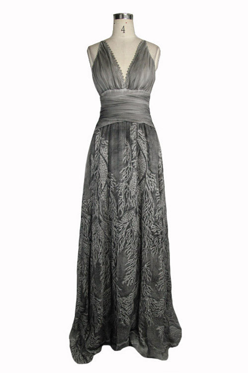 Punk Wedding Embroidery Smoky Pattern Sexy  Silk Chiffon Halter Womens Dress - Product - 5