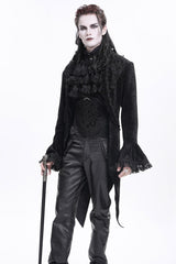 Black Stand Collar Swallow-tailed Long Sleeves Lace Men's Gothic Jacket - Product - 12