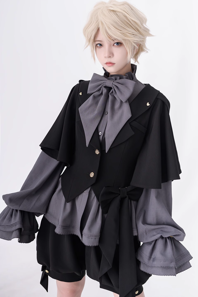 Gray Retro Cute Cool Ouji Fashion Lolita Blouse - Product - 4