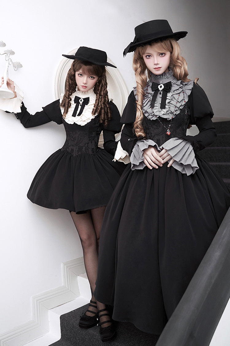 Black [Old Testament] Short Sleeves Ruffle Embroidery Bowknot Lace-Up Gothic Lolita Dress 2 Versions - Product - 4