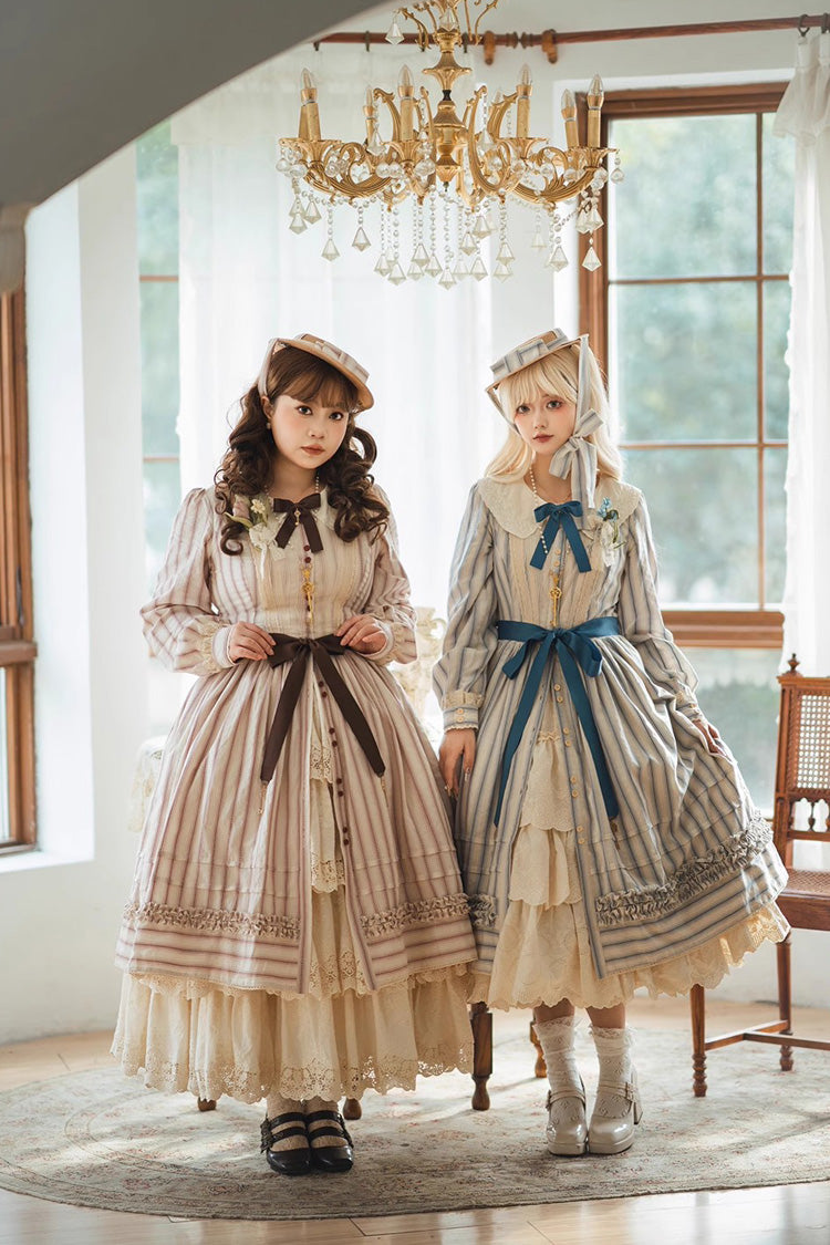 Forest Atlas Striped Print Long Sleeves Bowknot Sweet Lolita Dress 3 Colors - Product - 3