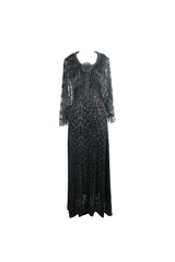 Black Lace Shawl Dark Pattern Velvet Women's Gothic Slip Dress - Product - 7