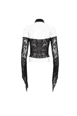 Black Pentagram Flocking Rope Rose Button Off-Shoulder Long Sleeve Women's Gothic T-Shirt - Product - 9