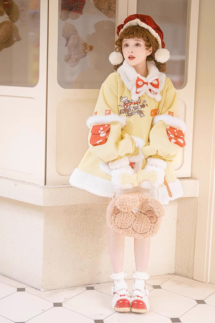 Yellow [Mushroom House] Long Sleeves Embroidery Bowknot Sweet Lolita Coat - Product - 15