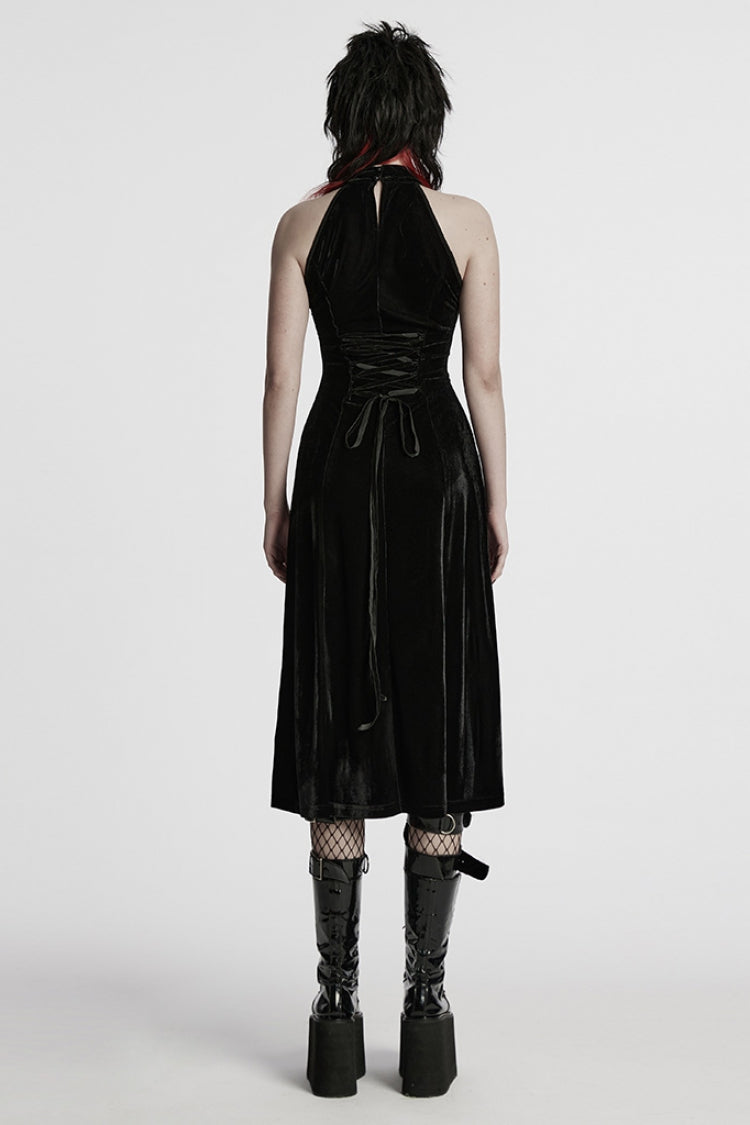 Black Halterneck Sleeveless Stitching Mesh Women's Gothic Dress - Product - 3