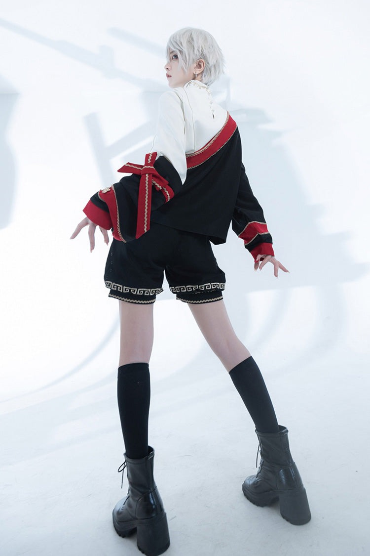 [Cangzhu] Stand Collar Long Sleeves Embroidered Asymmetric Classic Chinese Inspired Vintage Ouji Lolita Shorts Set - Product - 6