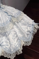 Blue [Floral Overture] Double-Layered Ruffle Embroidery Bowknot Lace Sweet Lolita Jsk Dress - Product - 10