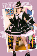 Dark Black High Waisted Purple Ruffled Long Sleeves Lolita OP Gothic Lolita Dress - Product - 2