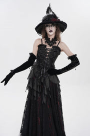 Black Ruffled Lace Lace-Up Slim Women's Gothic Overbust Corset - Black - 8