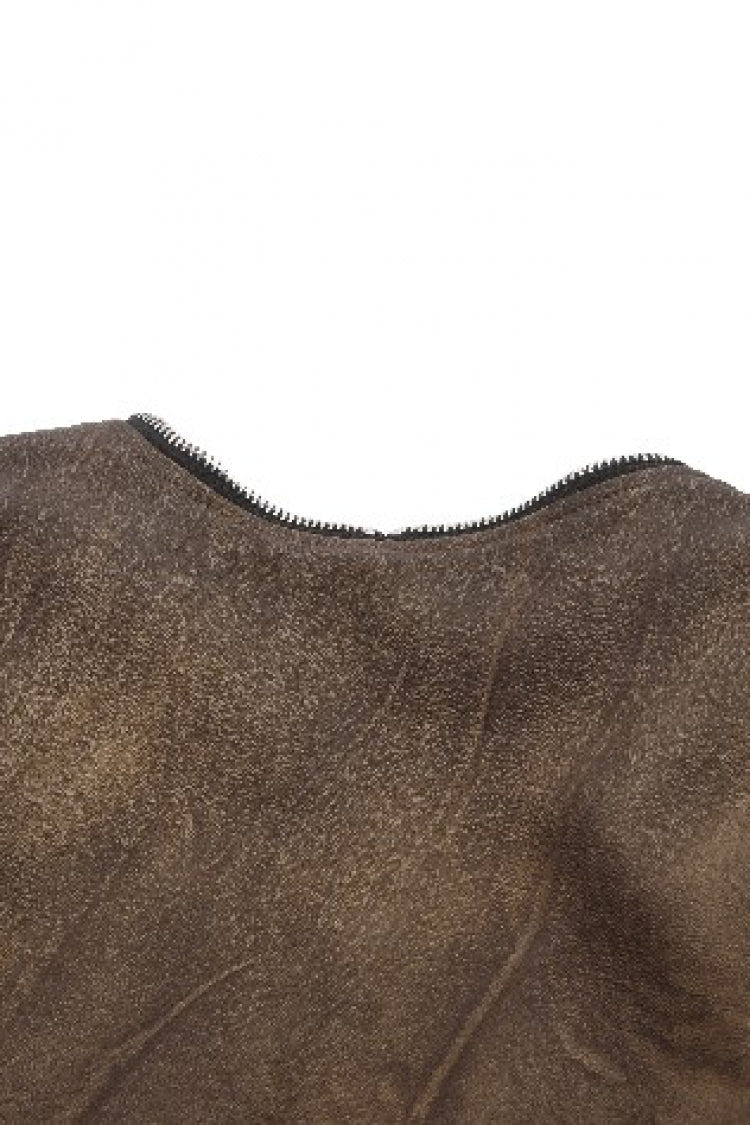 Brown Long Puff Sleeves Zippered Metal-Accented Women's Steampunk Vintage Wrap - Product - 17