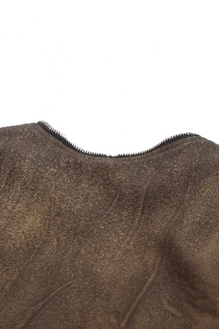 Brown Long Puff Sleeves Zippered Metal-Accented Women's Steampunk Vintage Wrap - Product - 17