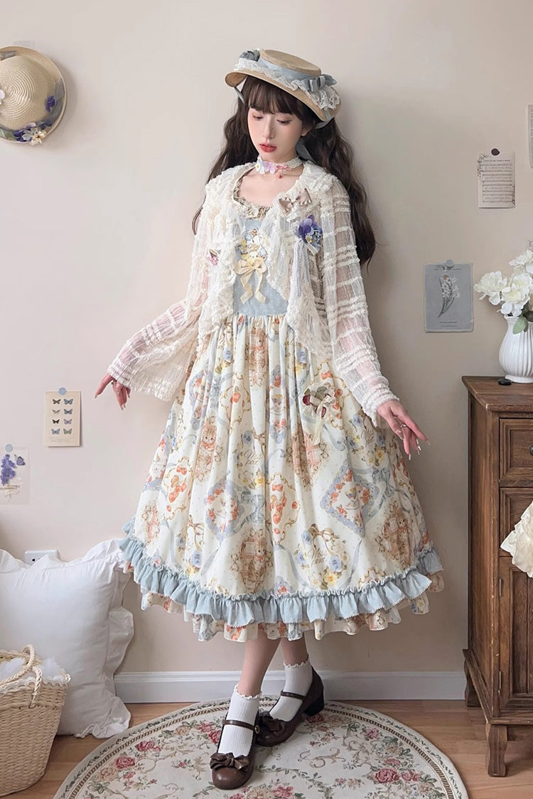 Cat Rose Tea Sleeveless Print Ruffle Bowknot Sweet Lolita Jumper Dress 3 Colors - Product - 7